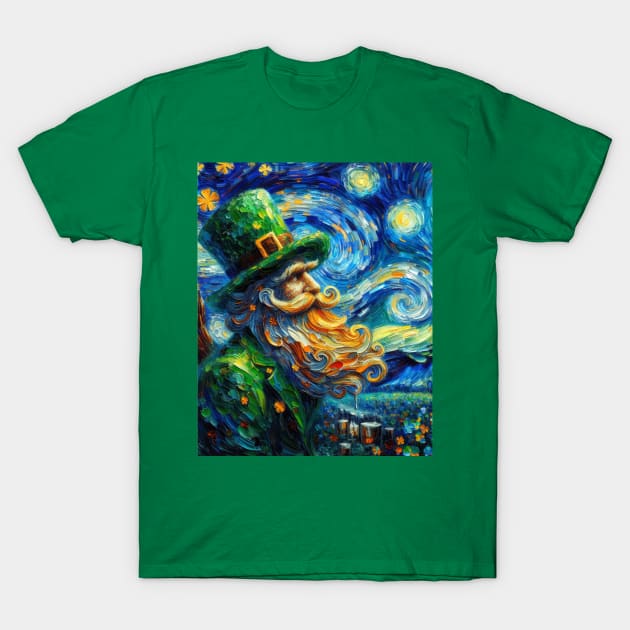 Laprechaun at Starry Night T-Shirt by FUN GOGH